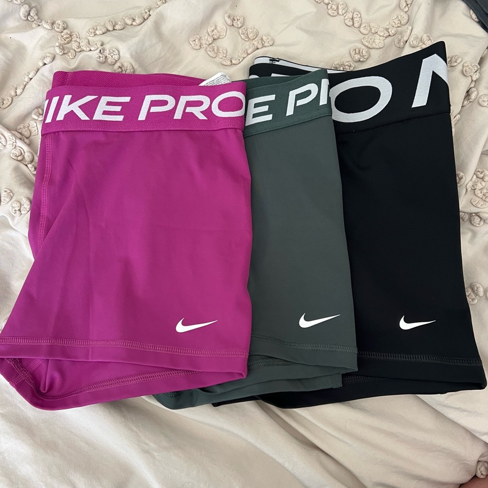 Nike Pro Women's Shorts Trio - Magenta, Green, Black